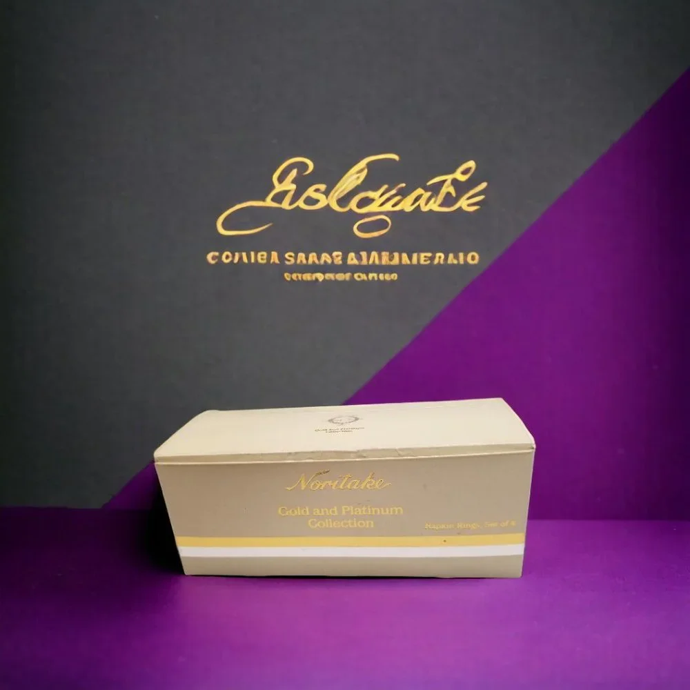 Gold & Platinum Band Napkin Holder Set 4-Noritake Vintage Napkin Rings Colection - Picture 9 of 13